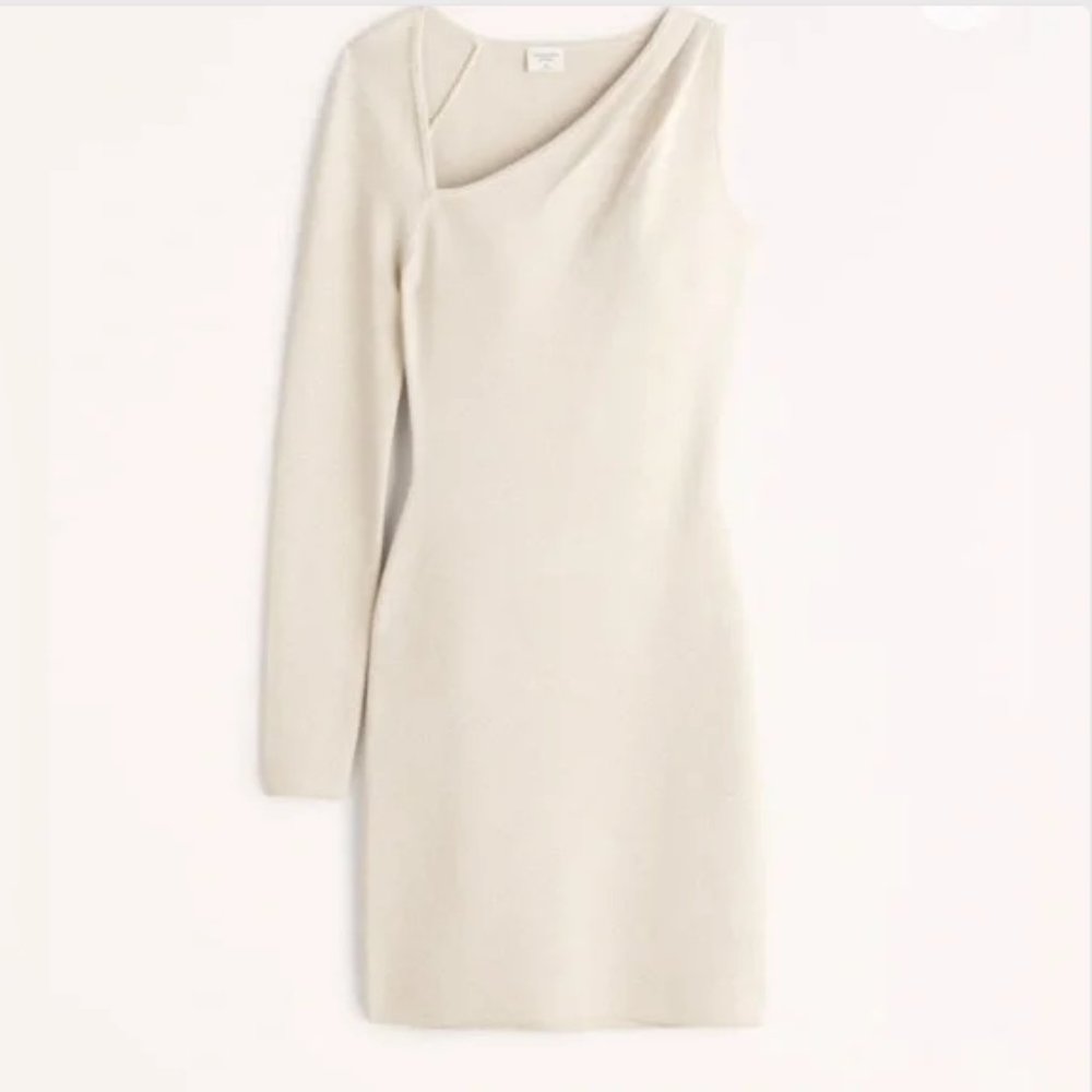 Long-Sleeve One-Shoulder Mini Sweater Dress